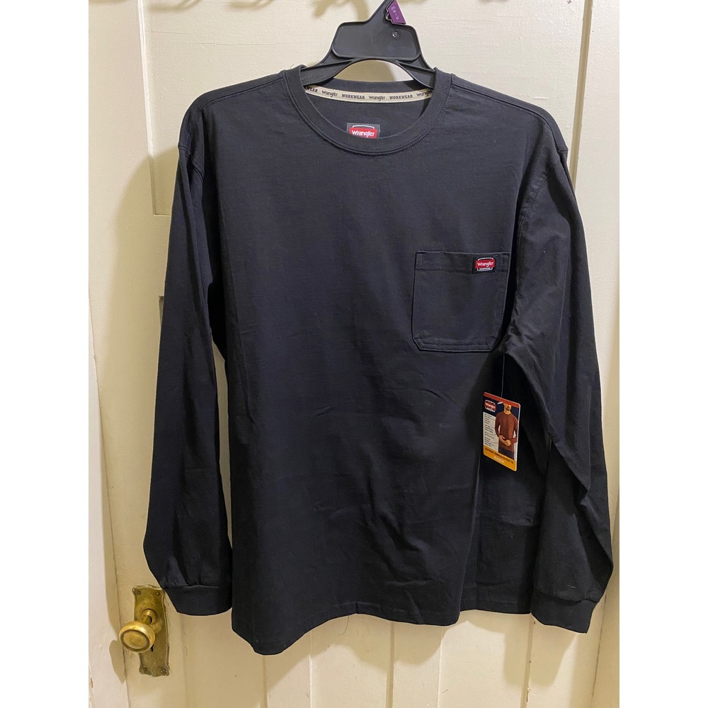 Wrangler Workwear 2XL Black Long Sleeve Pocket T-Shirt Heavyweight Relaxed Fit